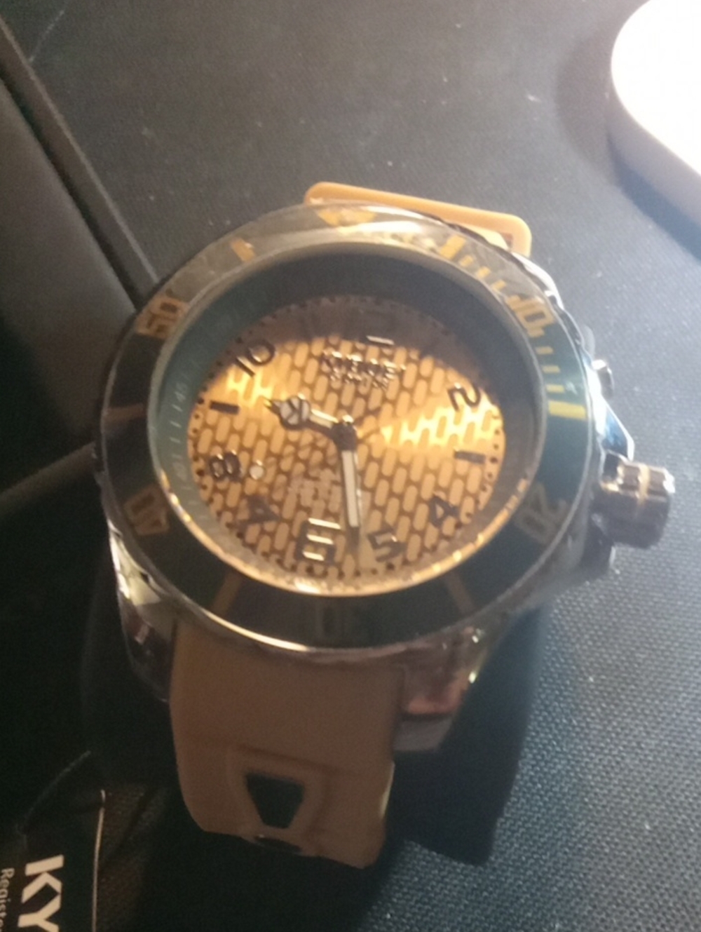 Kyboe Gold Dial Sport Watch with Beige Silicone Strap